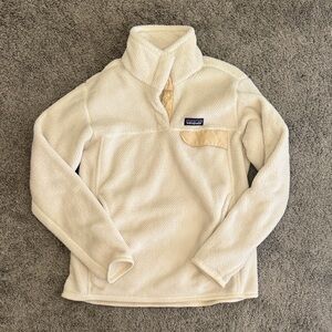 Patagonia Cream Sherpa Pullover with Tan Pocket Accent